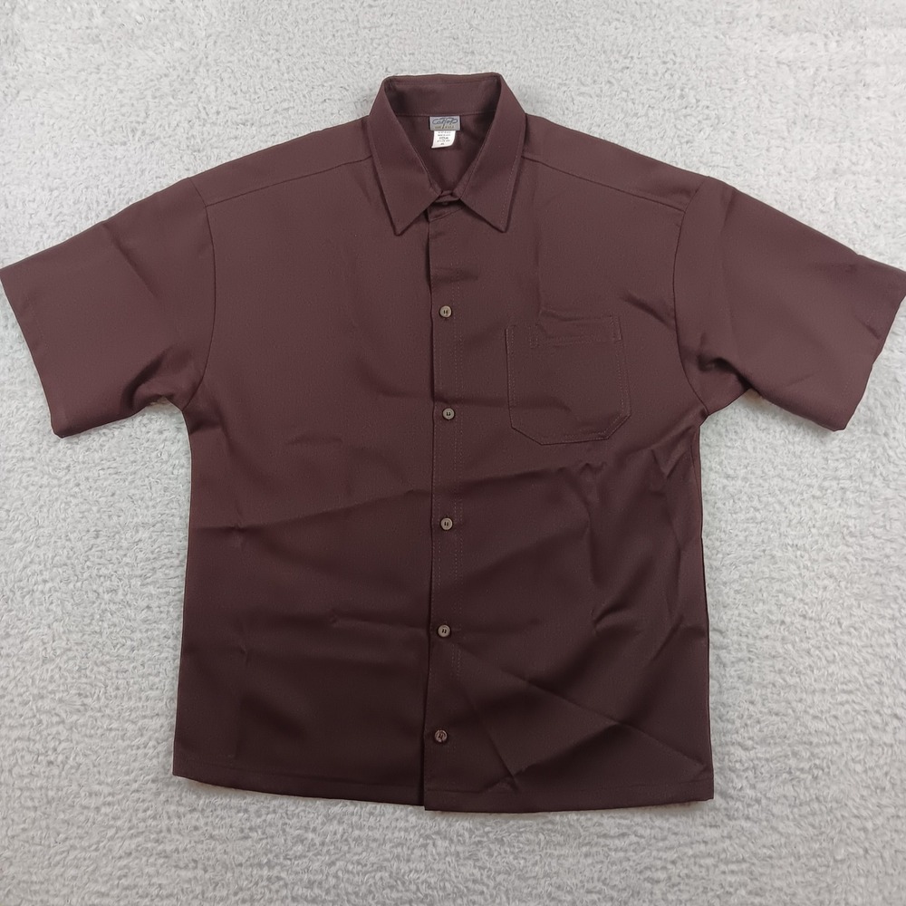 CalTop Shirt Button Down XL Brown Short Sleeve Polyester Made in USA 1000